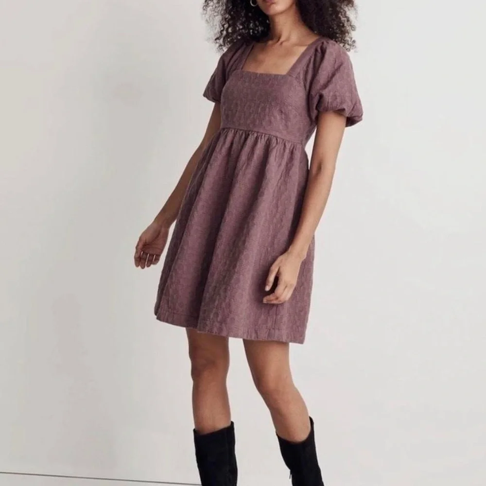 Madewell Floral Quilted Puff-Sleeve Mini Dress Dusty Rose Size Large NWT - Picture 1 of 12